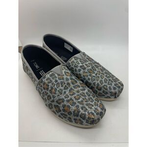 New Toms Womens Alpargata Silver Glitter Leopard Slip on Flats Size 9.5